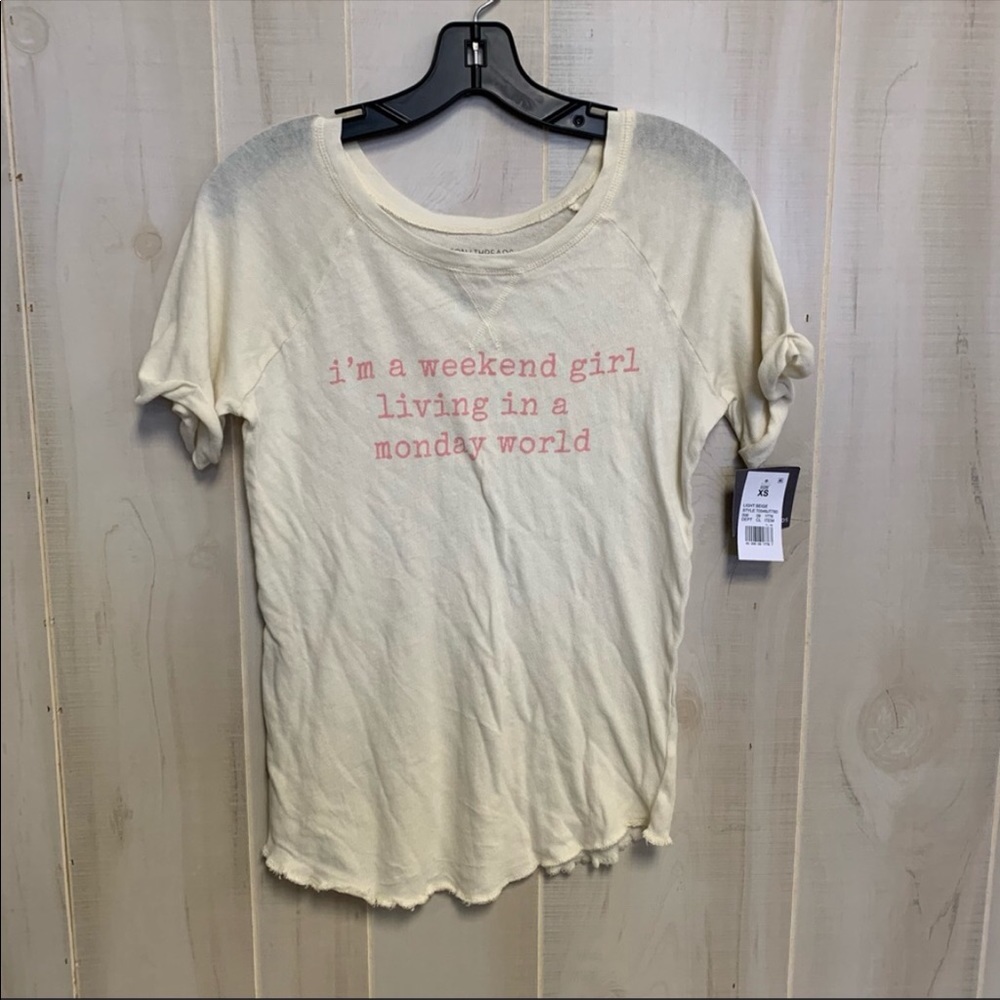 Grayson Threads Size X-Small Beige Lettuce Edge Roll Sleeve Beige Graphic Shirt